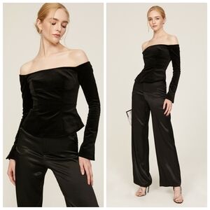 NWT A.L.C. Cassie‎ Top Off the Shoulder Velvet Top Blouse Black Women's Size 12
